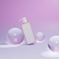 3D rendering pink lotion headpump bottle on violet gradient background with crystal ball Royalty Free Stock Photo