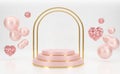 3d rendering Pink podium steps with Gold gate shape.
