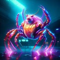 3d rendering of a pink spider in the dark with neon lights AI generated