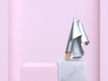 3d rendering pink wall silver fabric wood shape abstract scene