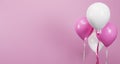 3D rendering pink white balloons with ribbons blank pink background