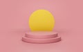 3D rendering of a pink and yellow circle stage podium background Royalty Free Stock Photo