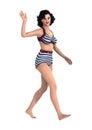 3D Rendering Pinup Girl on White