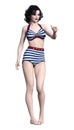 3D Rendering Pinup Girl on White