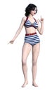 3D Rendering Pinup Girl on White