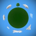 3D rendering of a planet earth with a green tree sprouted on it against the blue sky Royalty Free Stock Photo