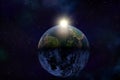 3d rendering: Planet Earth in outer space. Imaginary view of planet earth in a star field Royalty Free Stock Photo