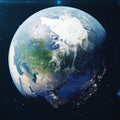 3D Rendering Planet earth from the space at night. The World Globe from Space in a star field showing the terrain and