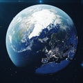 3D Rendering Planet earth from the space at night. The World Globe from Space in a star field showing the terrain and Royalty Free Stock Photo