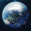 3D Rendering Planet earth from the space at night. The World Globe from Space in a star field showing the terrain and Royalty Free Stock Photo