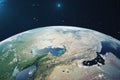 3D Rendering Planet earth from the space at night. The World Globe from Space in a star field showing the terrain and Royalty Free Stock Photo