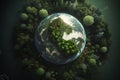 3d rendering of planet earth surrounded by green trees and forest. Royalty Free Stock Photo