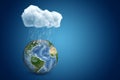 3d rendering of planet Earth under big raining cloud on blue background with copy space. Royalty Free Stock Photo