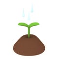 3D Rendering of plant seedling in soil being watered