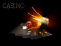 3d Rendering of Play cards with Red dice and gold crown, casino background. Gambling template. Clipping path included Royalty Free Stock Photo