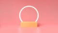 3D rendering podium in cube showcase round light, abstract minimal concept with pink background, Geometric shape in pastel color.