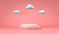 3D rendering podium in cylinder showcase cloud, abstract minimal concept with pink background, Geometric shape in pastel color.