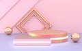 3D rendering podium geometry with pink blue and gold elements. Abstract geometric shape blank podium. Minimal scene