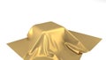 3d Rendering Of Podium With gold Silk Fabric - stand covered with red satin cloth isolated .golden Empty podiu