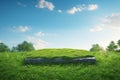 3D rendering podium on a meadow with lush green grass