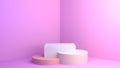 3d rendering podium with minimal illustration design style. Pink mockup geometric shape for cosmetic product presentation
