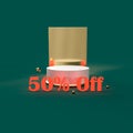 3d rendering of podium and 50% off discount text on blue background Royalty Free Stock Photo
