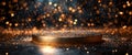 A 3D rendering of a podium setup with lanterns and fireworks, illustrating a vibrant night sky background for a New Year