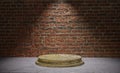 3D rendering of a podium under a limelight against a brick wall