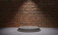 3D rendering of a podium under a limelight against a brick wall