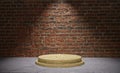 3D rendering of a podium under a limelight against a brick wall