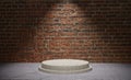 3D rendering of a podium under a limelight against a brick wall