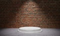 3D rendering of a podium under a limelight against a brick wall