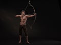 3D Rendering : A portrait of the elf male character standing with a golden bow and arrow in his hands Royalty Free Stock Photo