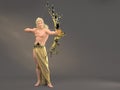 3D Rendering : A portrait of the elf male character standing with a golden bow and arrow in his hands Royalty Free Stock Photo