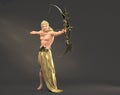 3D Rendering : A portrait of the elf male character standing with a golden bow and arrow in his hands Royalty Free Stock Photo