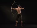 3D Rendering : A portrait of the elf male character standing with a golden bow and arrow in his hands Royalty Free Stock Photo