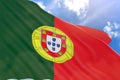 3D rendering of Portugal flag waving on blue sky background Royalty Free Stock Photo