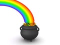 3D Rendering of pot of gold at the end of the rainbow Royalty Free Stock Photo