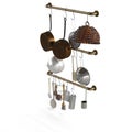 A 3d rendering of pots and pans hanging on a hook Royalty Free Stock Photo