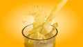 3D rendering of pouring orange liquid splashing