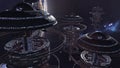 3d rendering. Powerful set of spacestations in futuristic scene Royalty Free Stock Photo