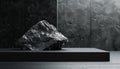 3d Rendering Presentation Of A Cosmetic Stand And Black Rock Against A Black Background For Dramatic Effect And Visual