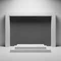 Minimalist 3D rendering of a white stage podium with tiered steps and a rectangular archway Royalty Free Stock Photo