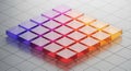 A vibrant 3D rendered square grid of colorful cubes in purple pink orange and yellow against a white background with a futuristic Royalty Free Stock Photo