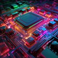 3D rendering Processor chipset on motherboard electronic device and Circuit board, Generative ai concept technology colorful