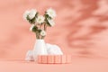 3D rendering of product display podiums and beautiful flowers