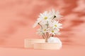 3D rendering of product display podiums and beautiful flowers