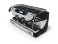 3D rendering professional coffee machine for three horns with digital display on white background with shadow