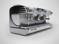 3D rendering professional coffee machine for three horns on gray background with shadow