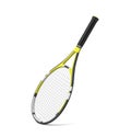 3d rendering of a professional tennis racquet with black and yellow stripes.